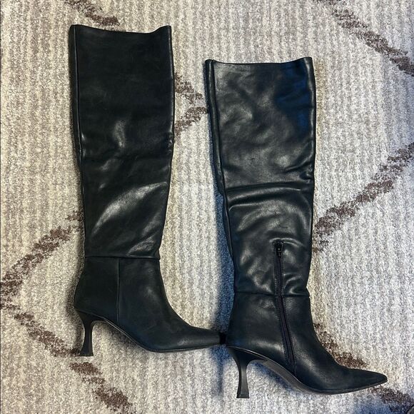 Free People Rocky Slouch Boots Pointed Toe Leather Black Size EU 39 US 9 NWB - Picture 3 of 8